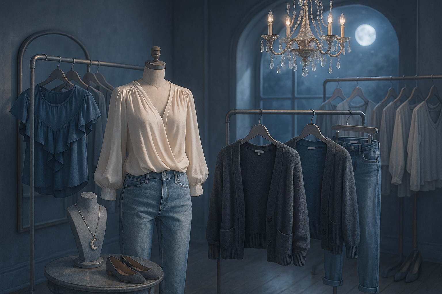 fashion da donna stile trendy e casual ispirato a una boutique al chiaro di luna